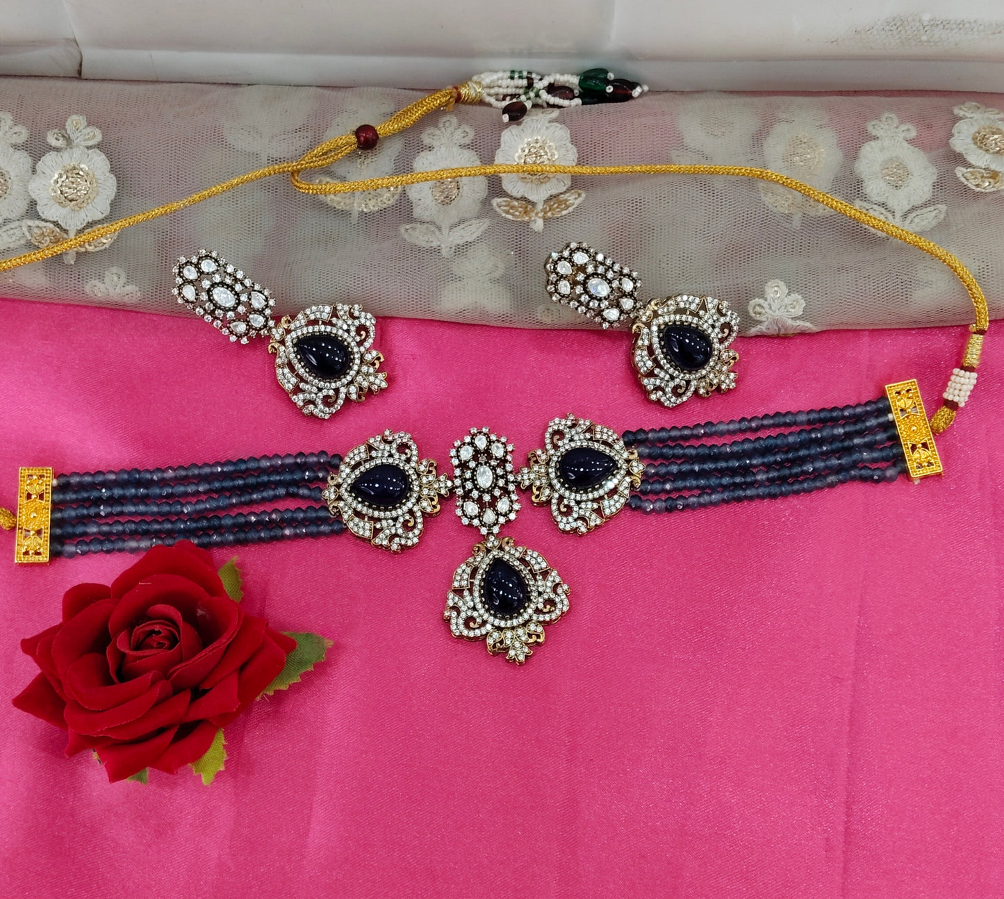 Blue Moissanite Kundan Choker Jewellery Sunita Set