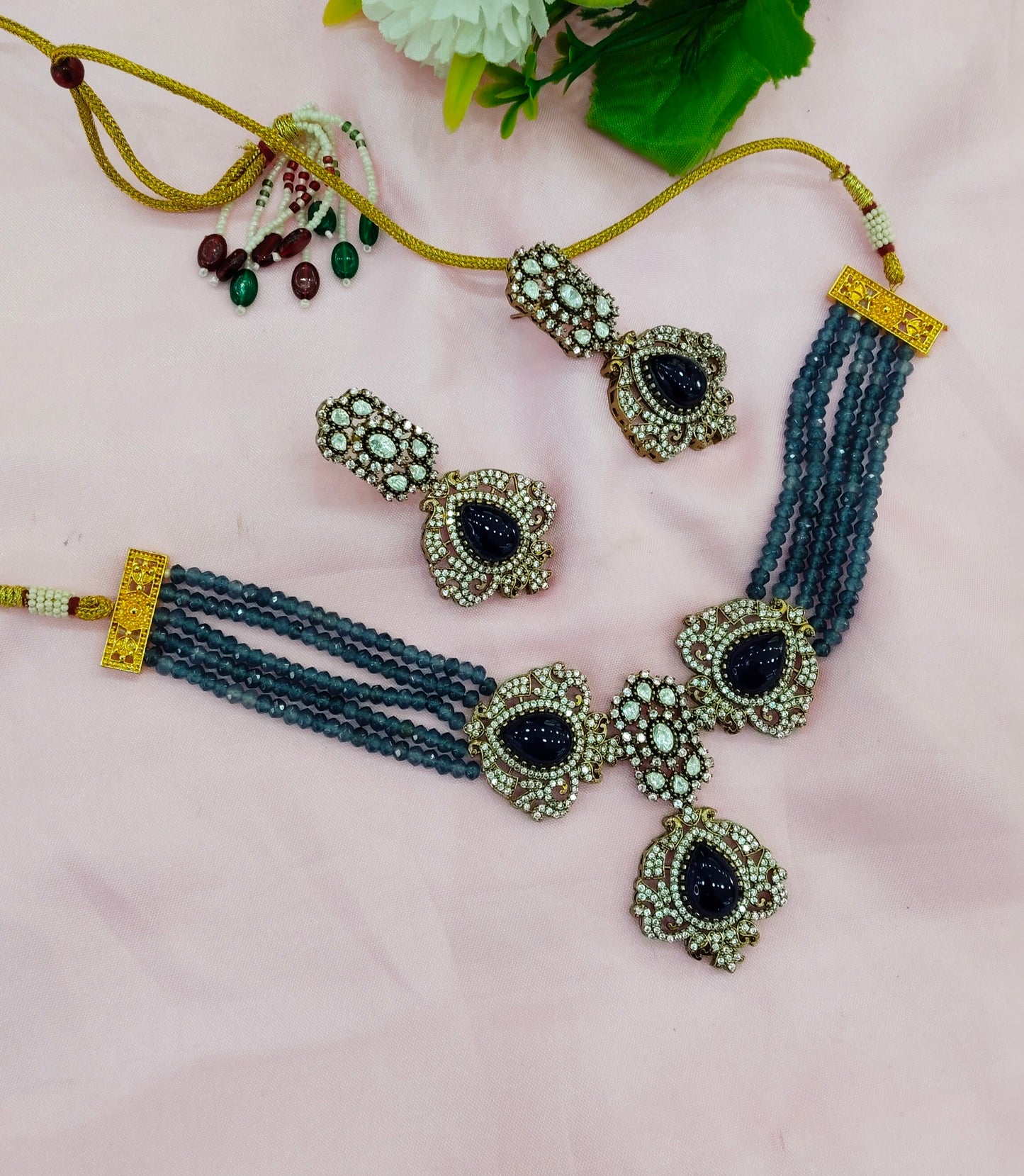 Blue Moissanite Kundan Choker Jewellery Sunita Set