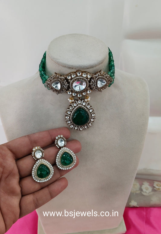 Green Moissanite Kundan Choker Jewellery Maya Set