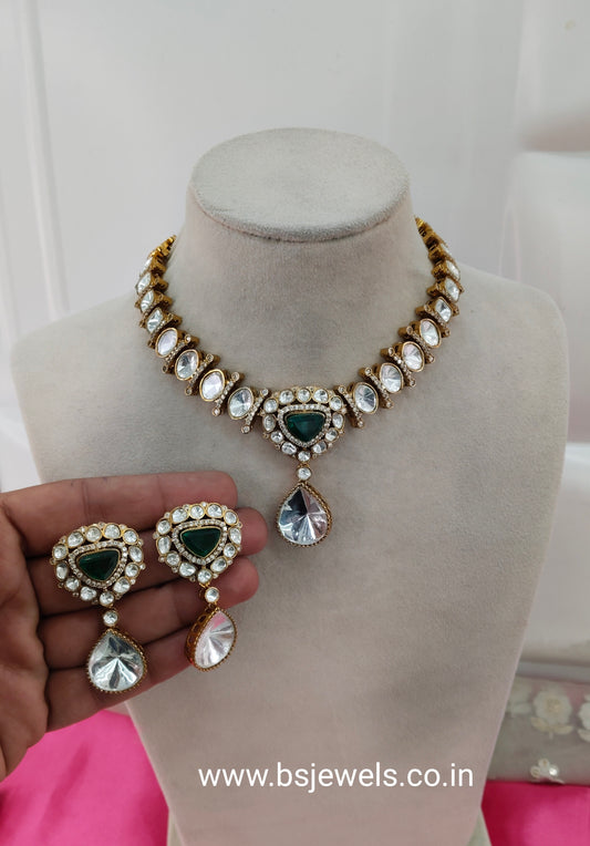 Green Moissanite Kundan Necklace Jewellery Maya Set