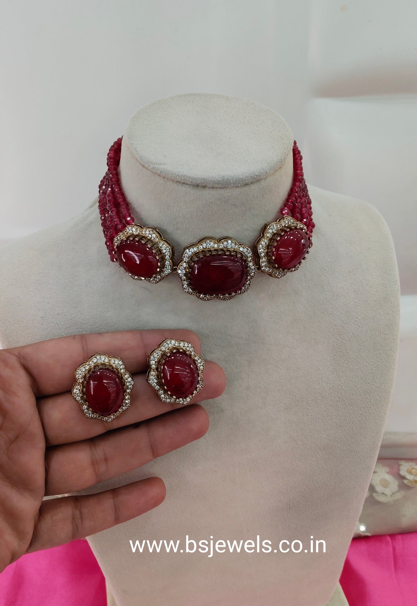 Maroon Moissanite Kundan Choker Jewellery Sunita Set