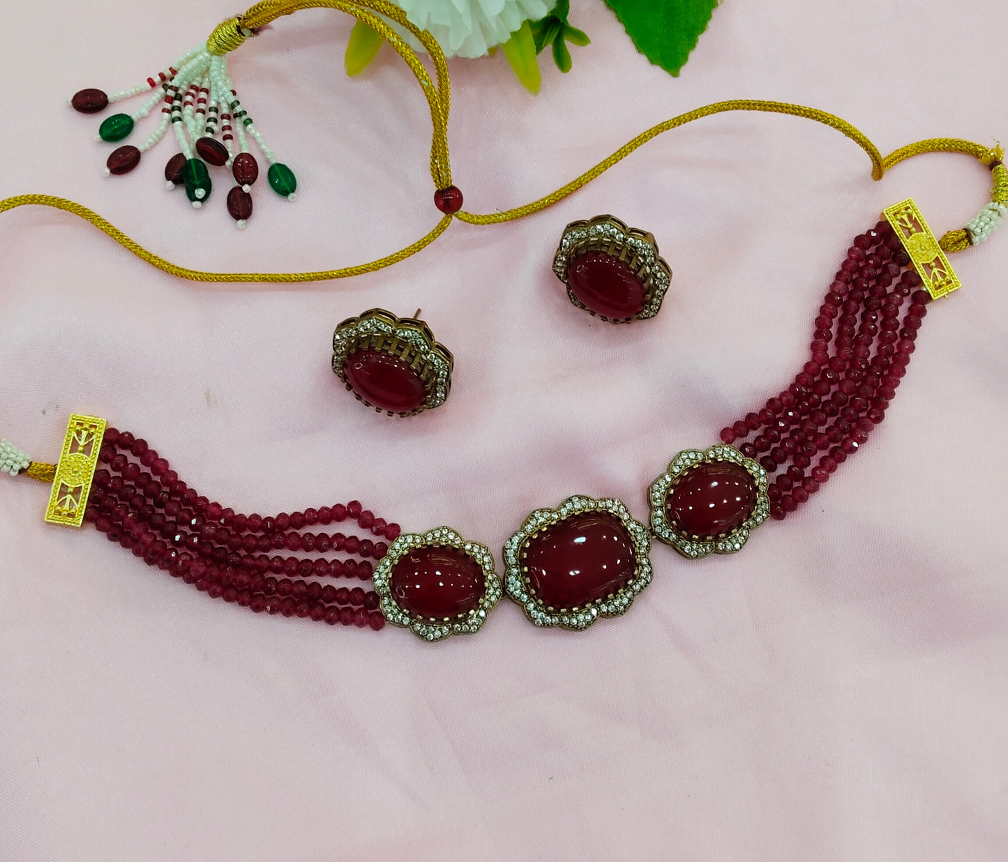 Maroon Moissanite Kundan Choker Jewellery Sunita Set