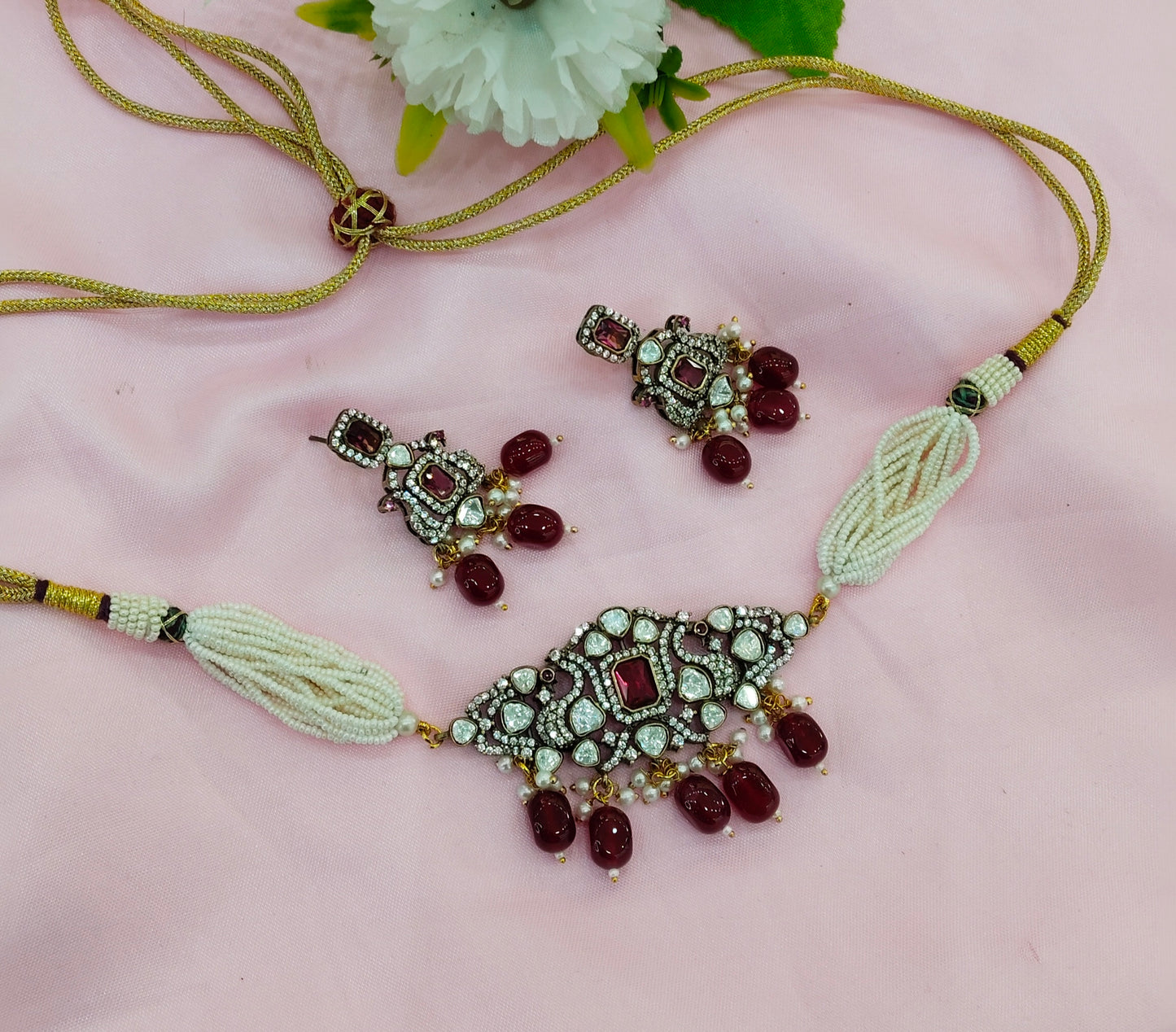 Maroon Moissanite Kundan Choker Jewellery Sunita Set