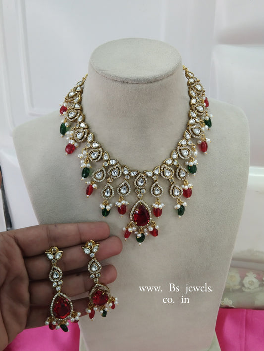 Ruby Green Moissanite Kundan Necklace Jewellery Shweta Set