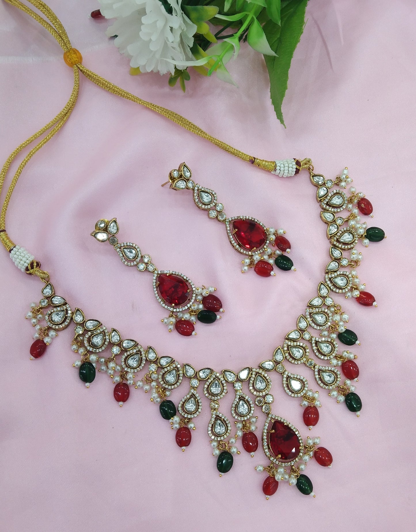 Ruby Green Moissanite Kundan Necklace Jewellery Shweta Set