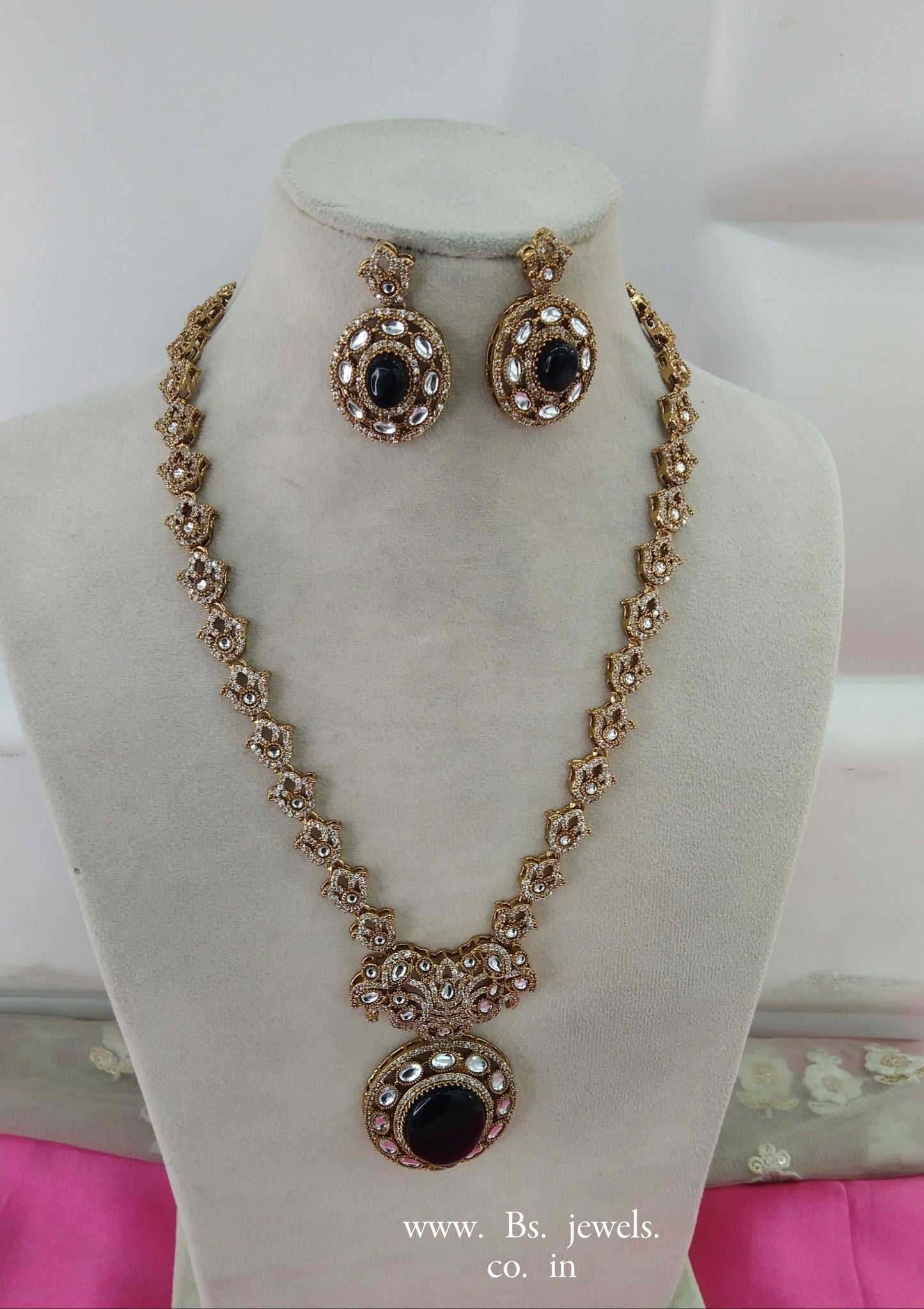 Black Moissanite Kundan Long Ranihaar Necklace Jewellery Sunita Set
