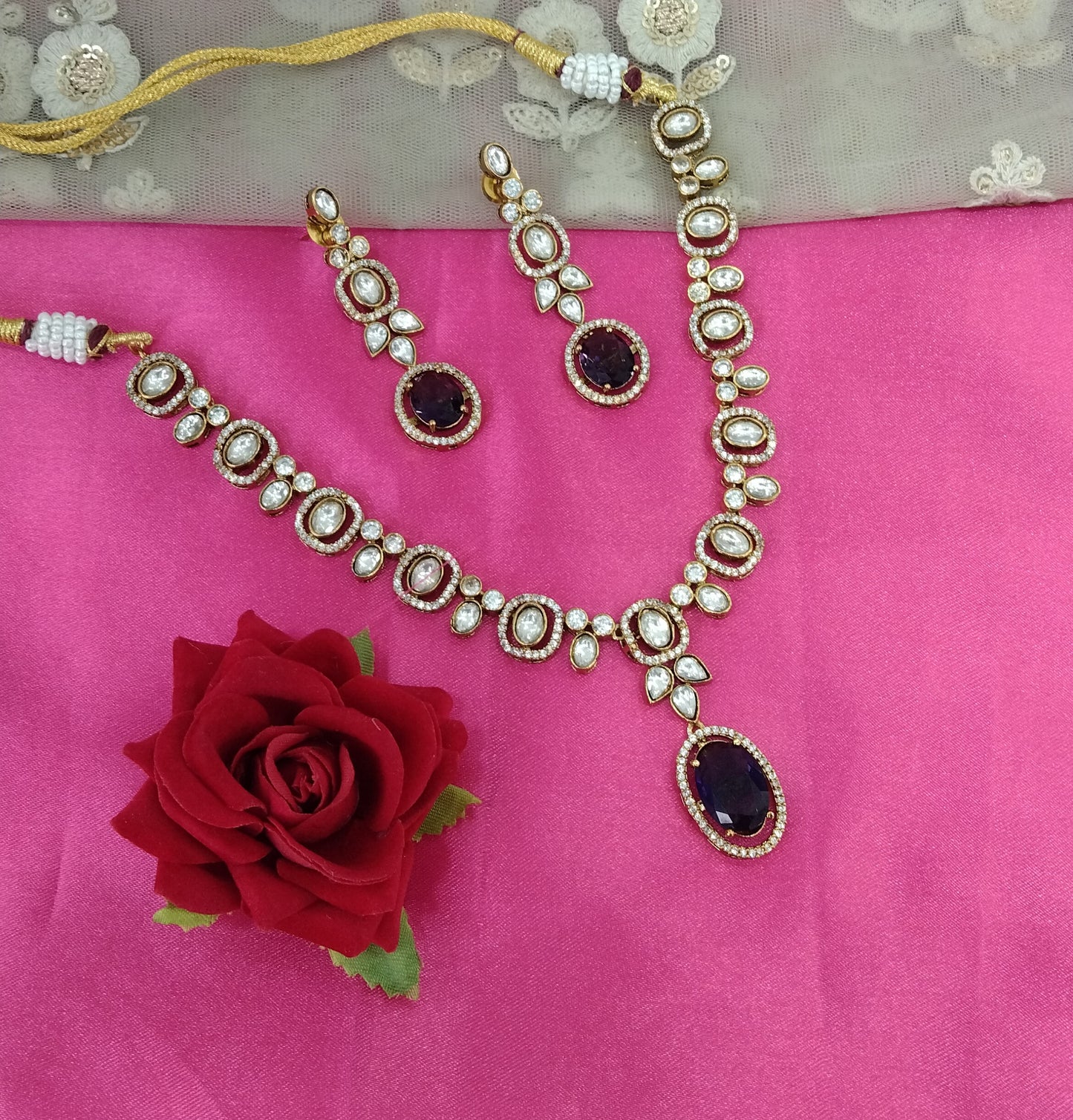 Blue Moissanite Kundan Necklace Jewellery Shweta Set