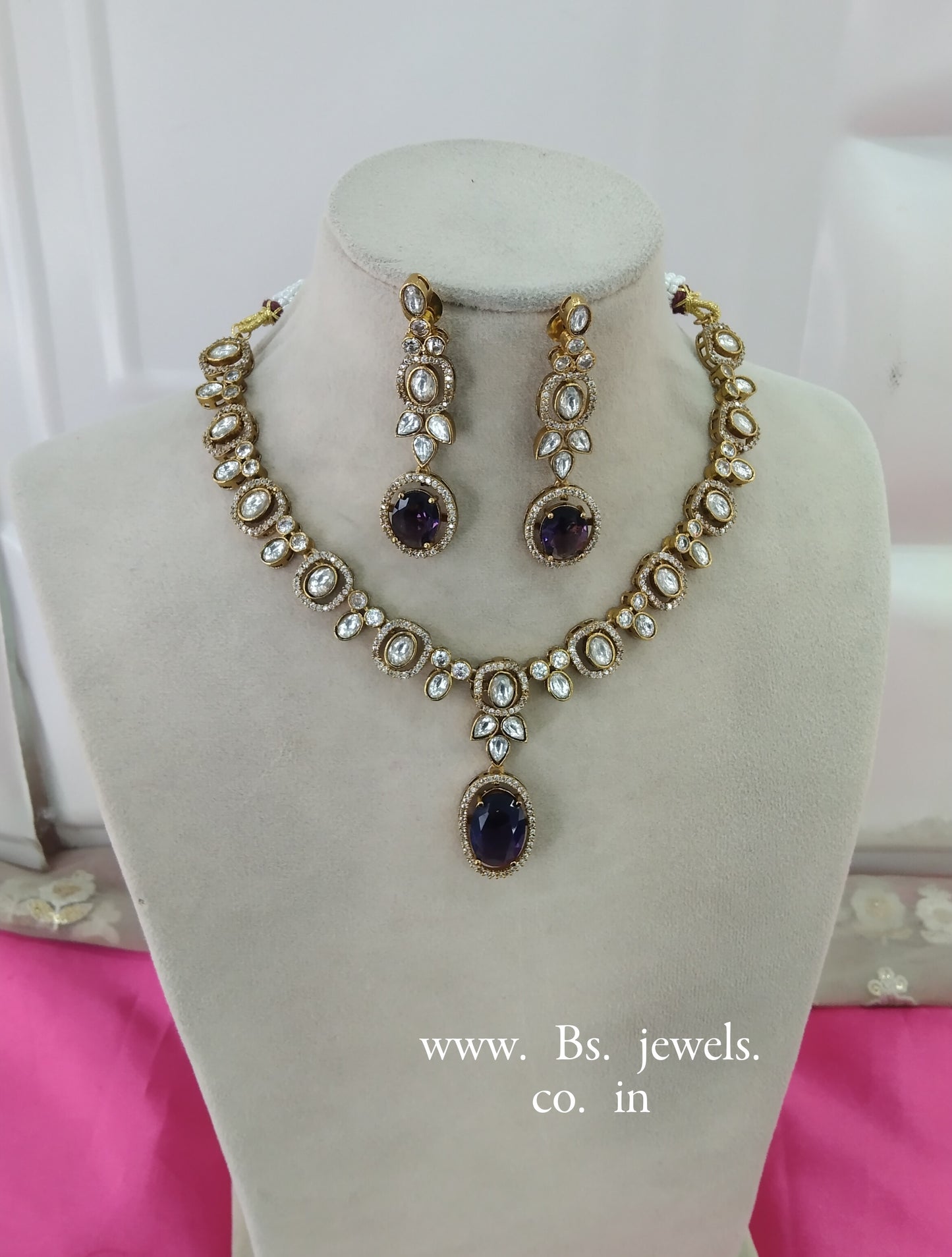 Blue Moissanite Kundan Necklace Jewellery Shweta Set