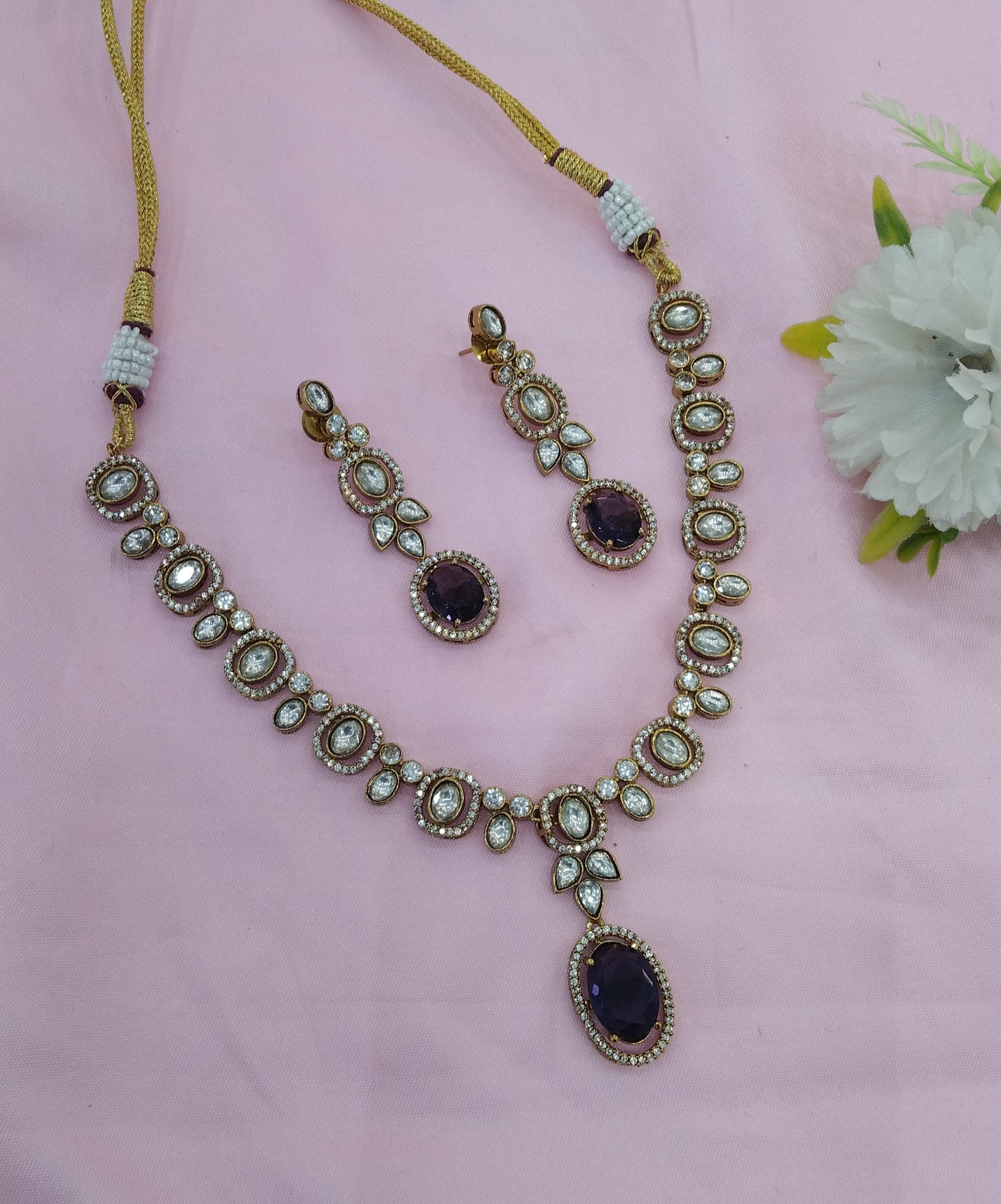 Blue Moissanite Kundan Necklace Jewellery Shweta Set