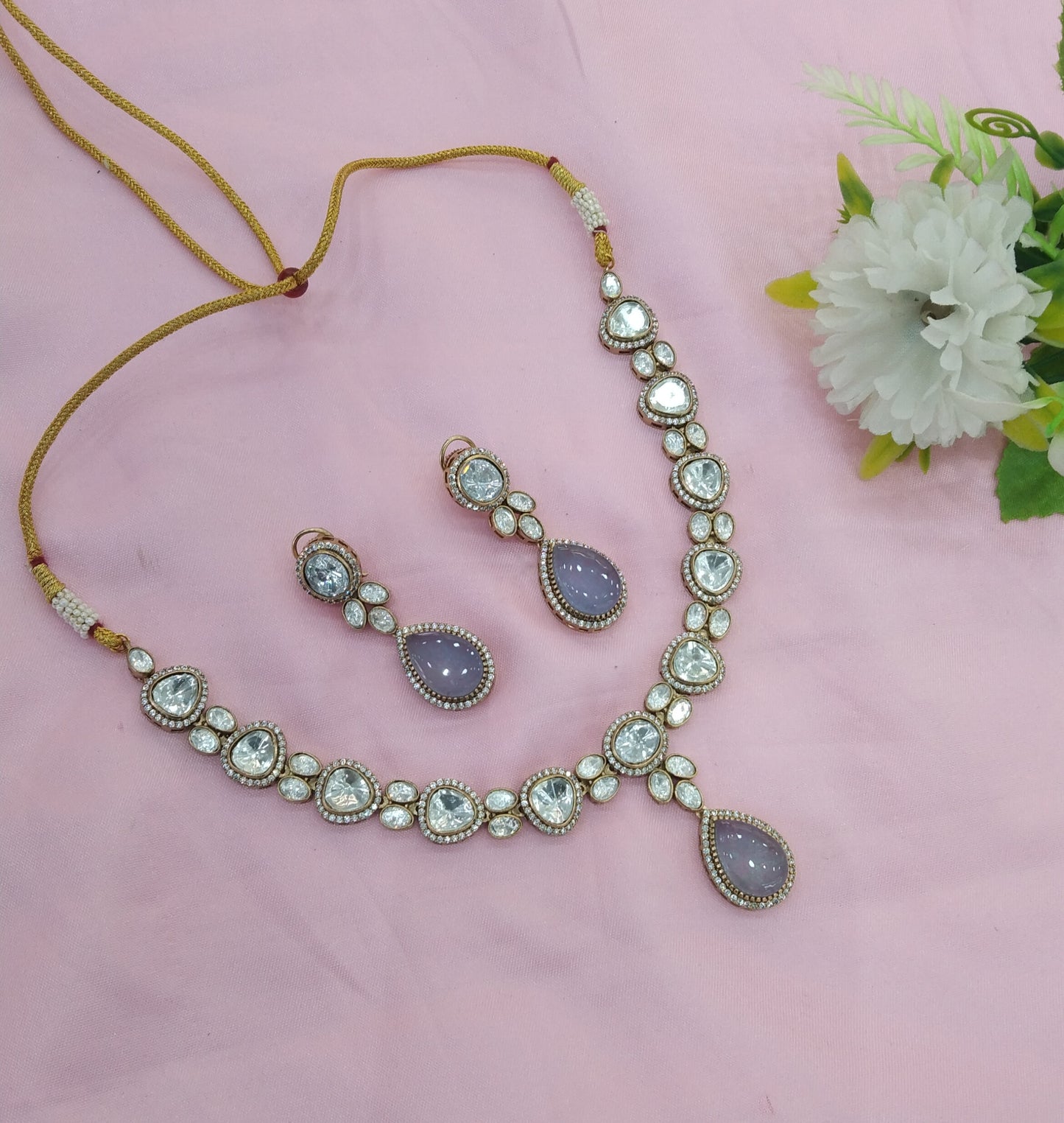 Grey Moissanite Kundan Necklace Jewellery Shweta Set