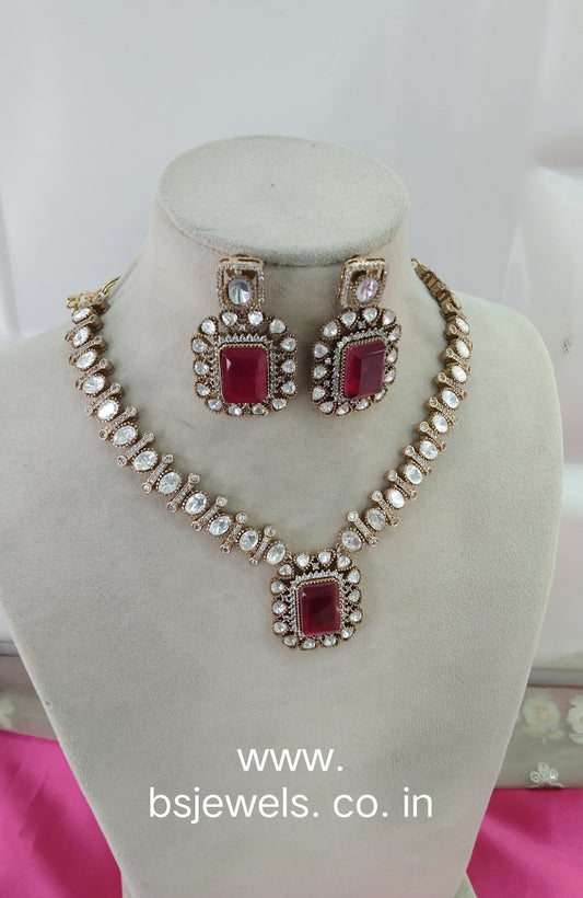 Maroon Moissanite Kundan Necklace Jewellery Shweta Set