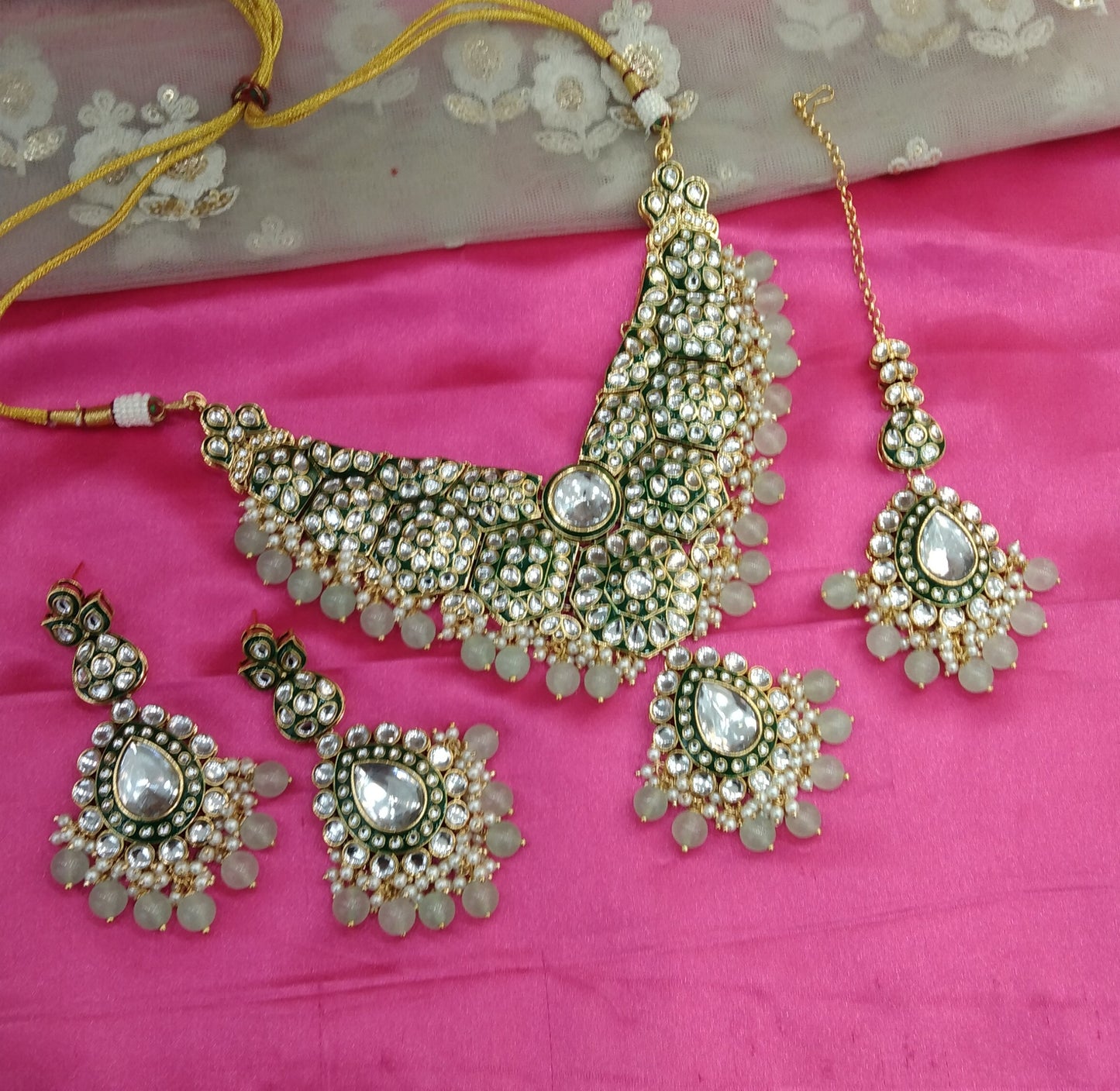 Pista Kundan Necklace Jewellery Like Set