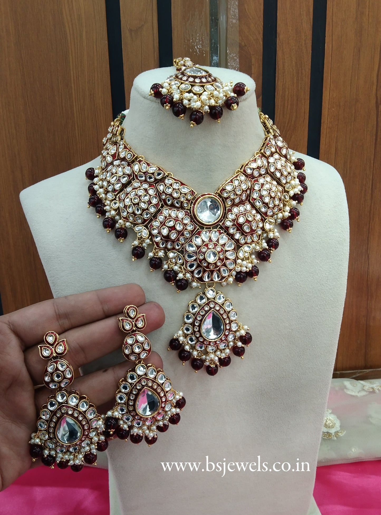 Maroon Kundan Necklace Jewellery Like Set