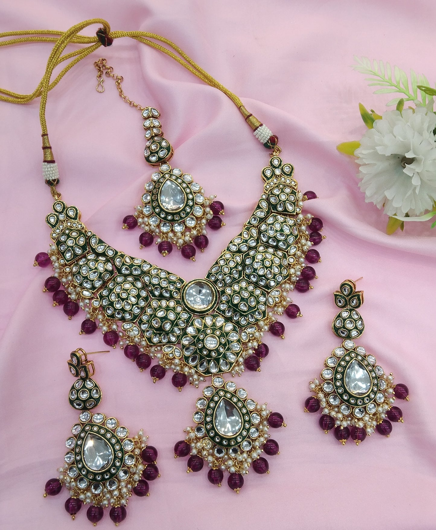 Purple Kundan Necklace Jewellery Like Set