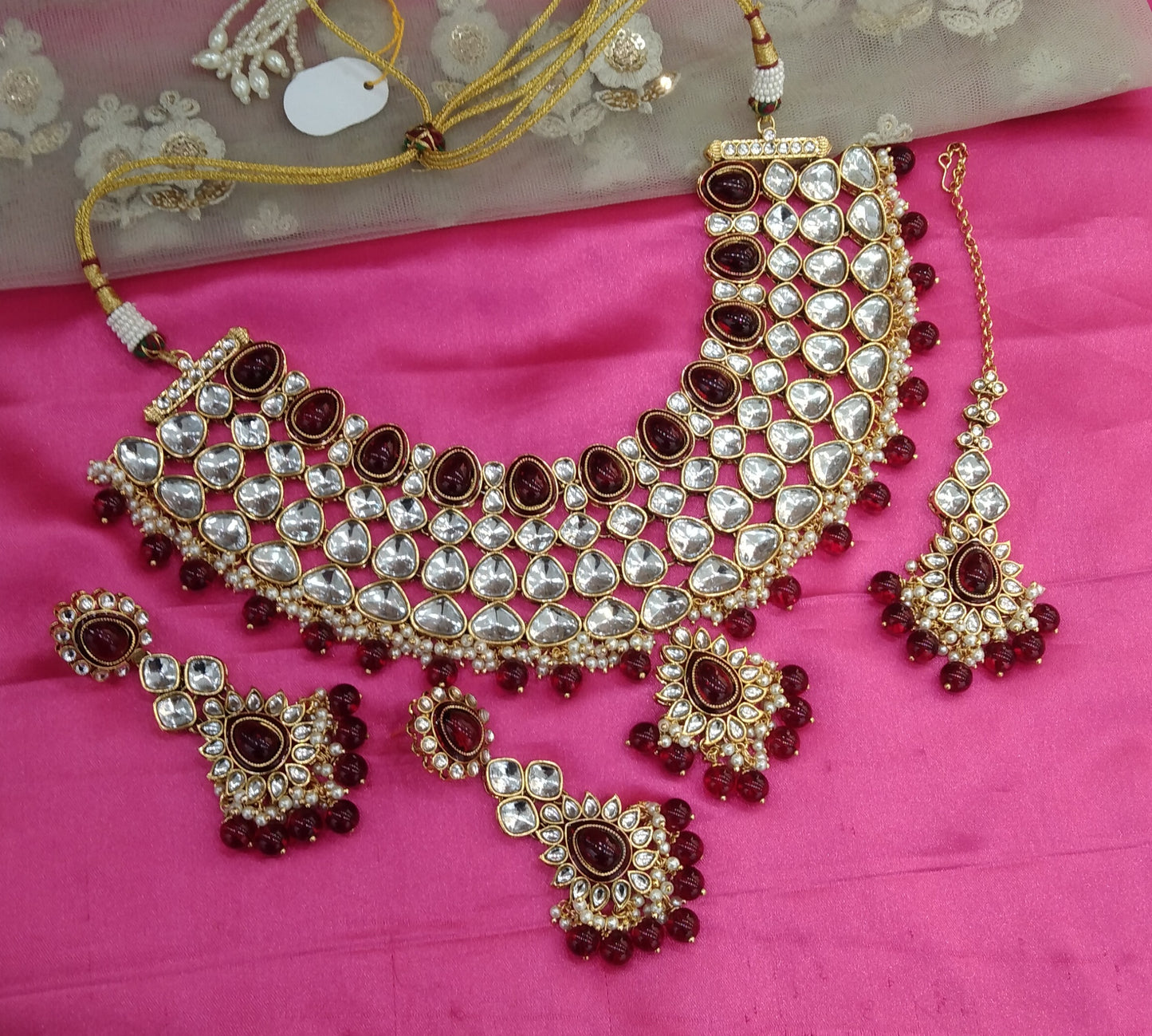 Marron Kundan Necklace Jewellery Lite Set