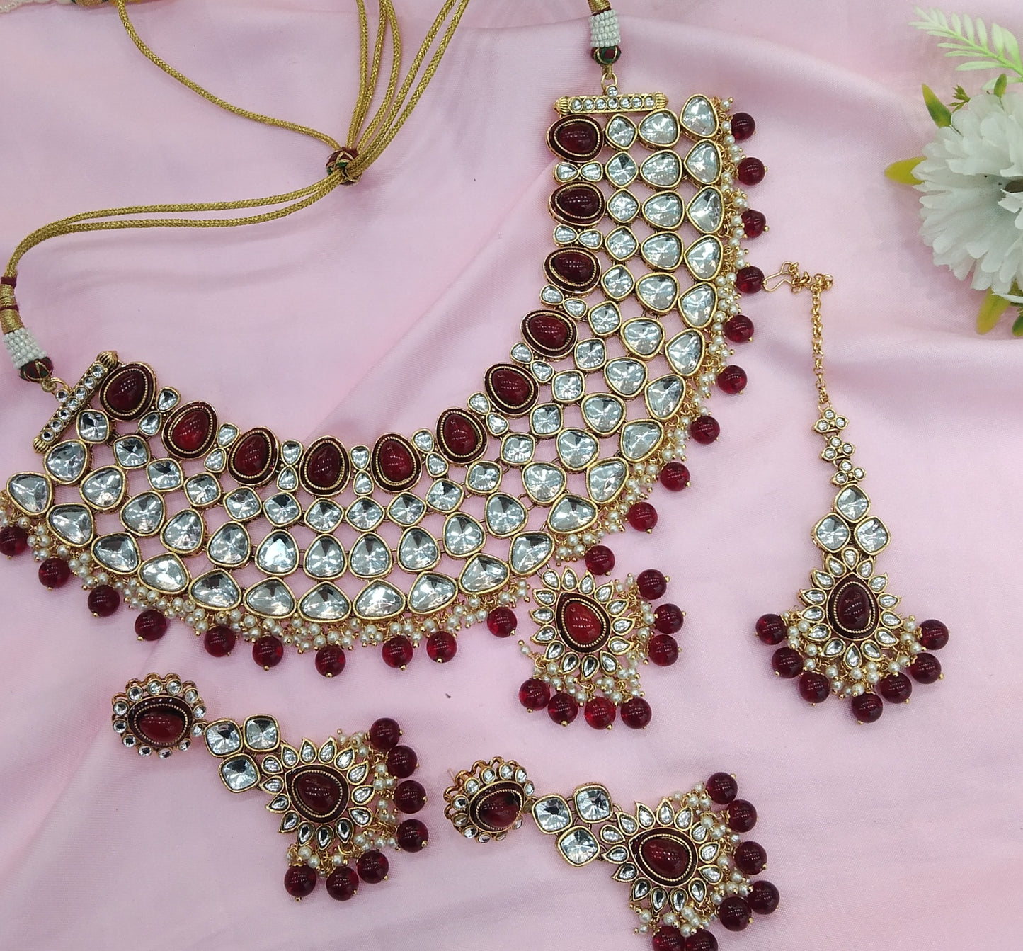 Marron Kundan Necklace Jewellery Lite Set