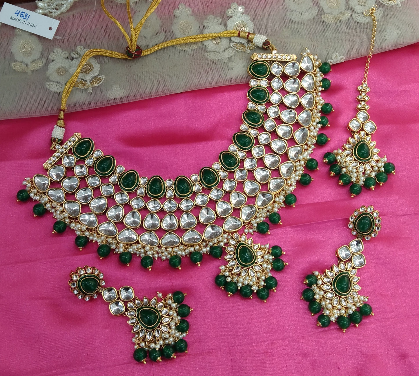 Green Kundan Necklace Jewellery Lite Set