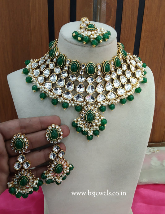 Green Kundan Necklace Jewellery Lite Set