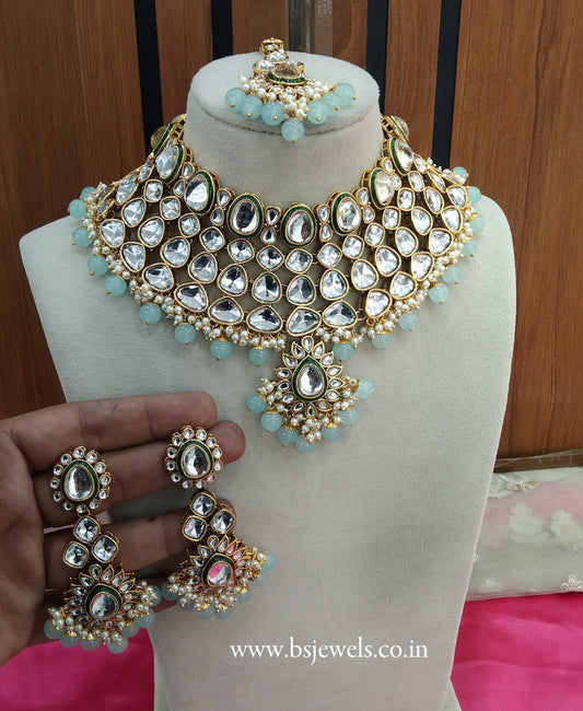 Sea Green Kundan Necklace Jewellery Lite Set