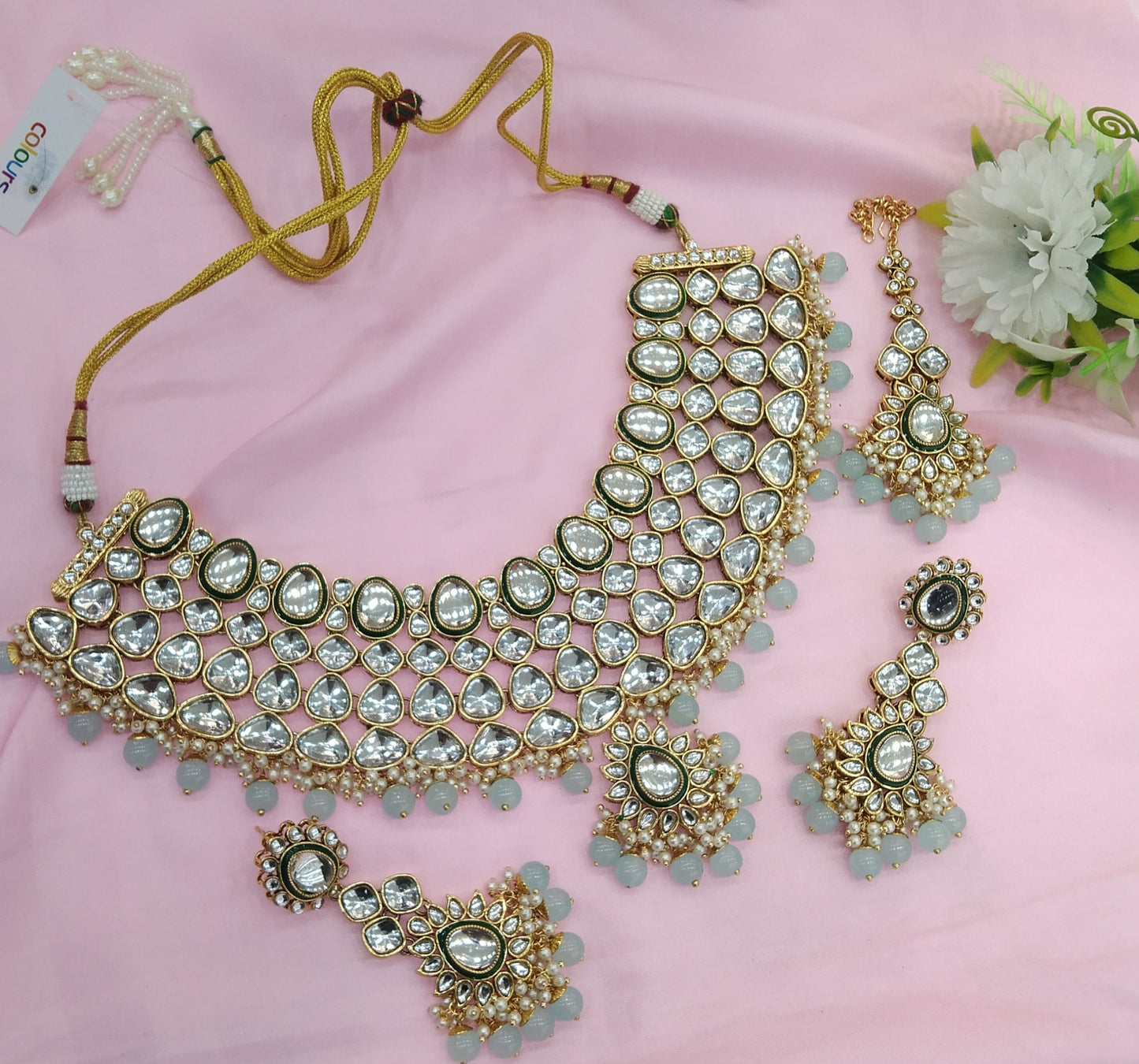Sea Green Kundan Necklace Jewellery Lite Set