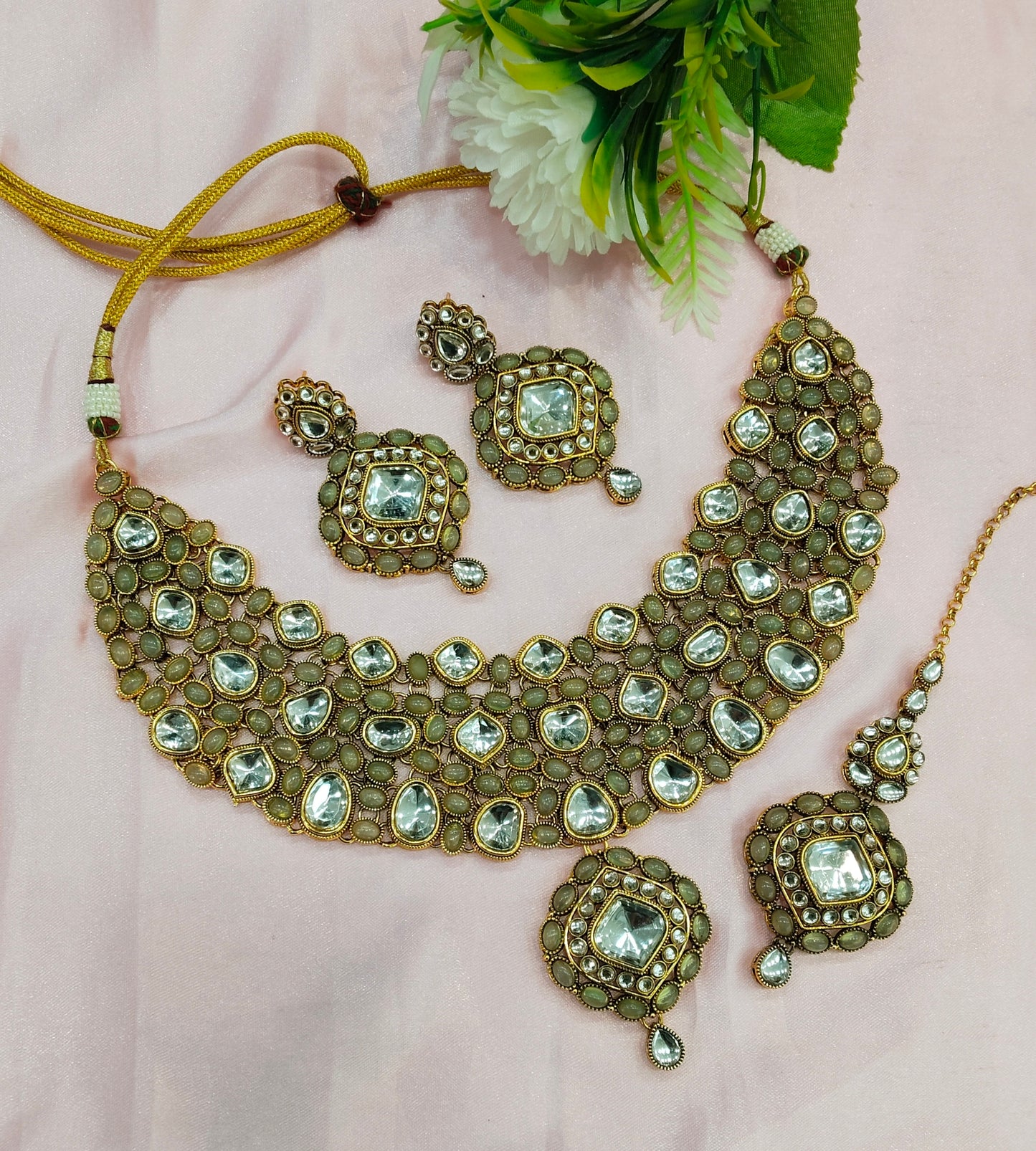 Pista Kundan Necklace Jewellery Life Set