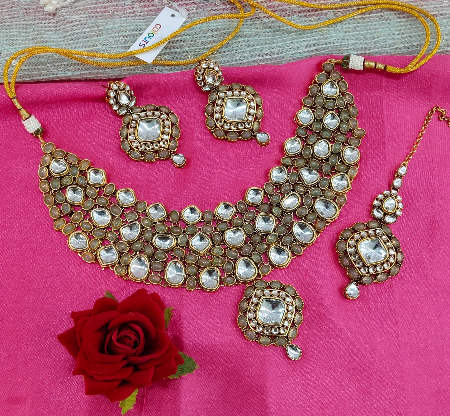 Pista Kundan Necklace Jewellery Life Set