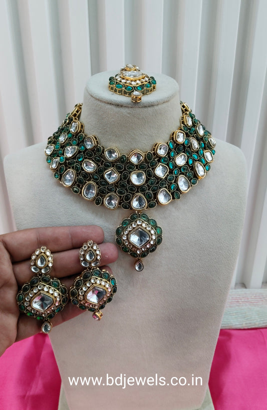 Light Green Majenta Kundan Necklace Jewellery Life Set