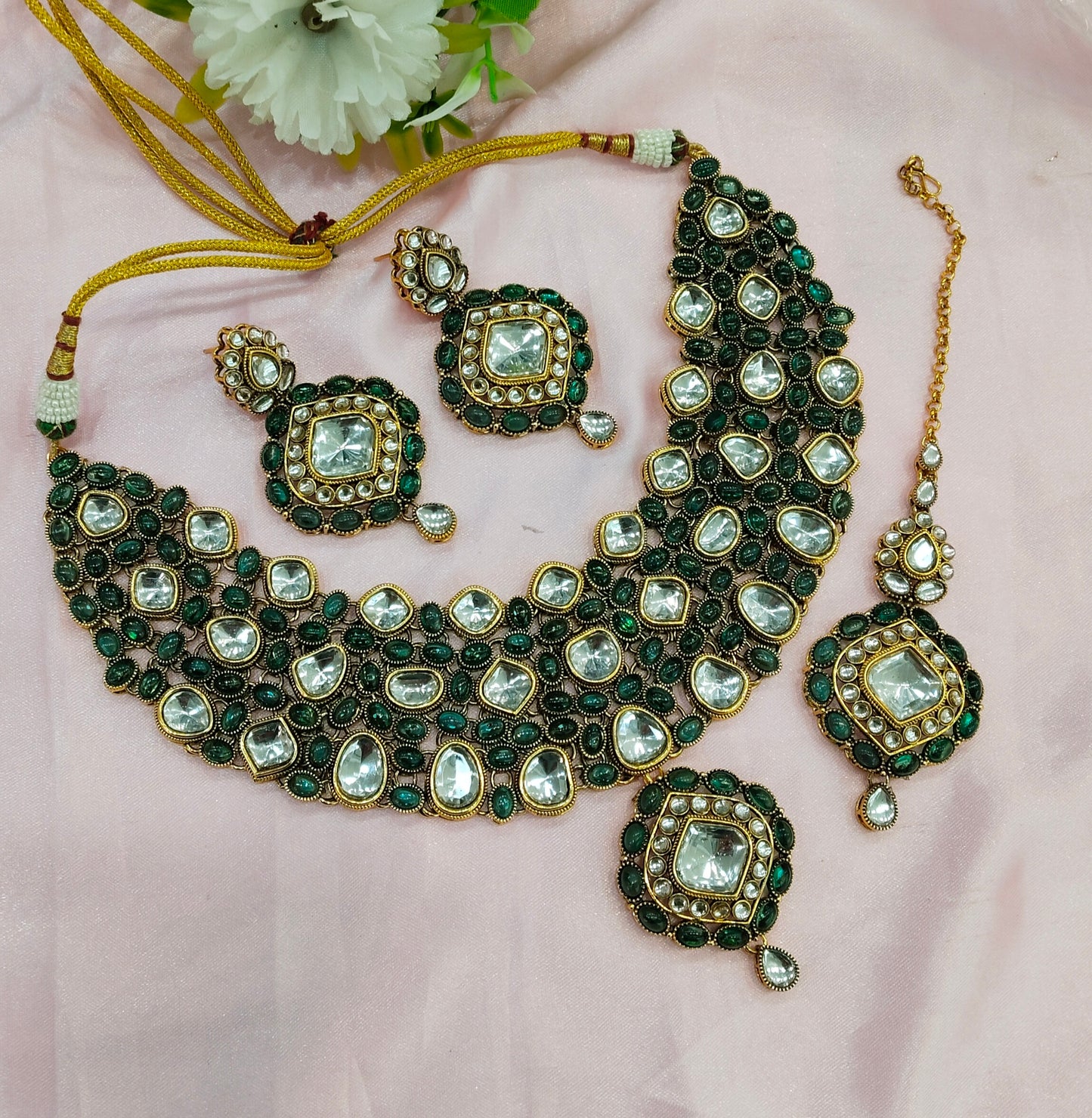 Light Green Majenta Kundan Necklace Jewellery Life Set