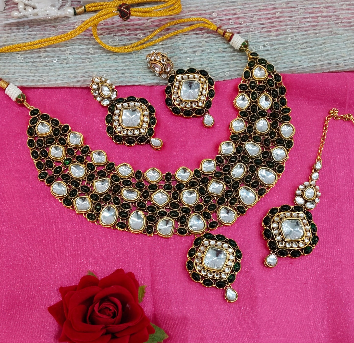 Green Kundan Necklace Jewellery Life Set