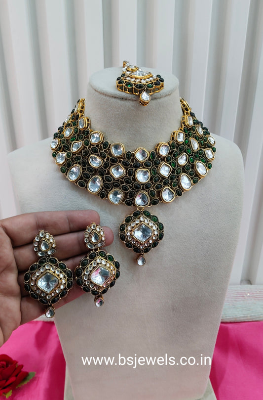 Green Kundan Necklace Jewellery Life Set
