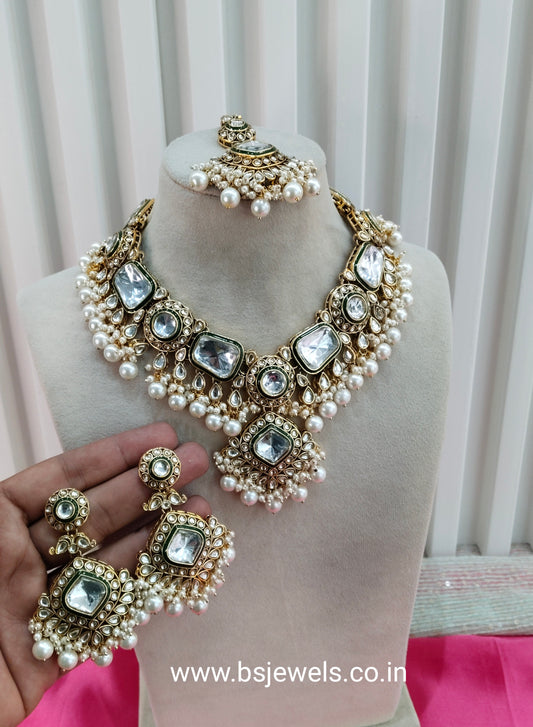 Gold White Kundan Necklace Jewellery London Set