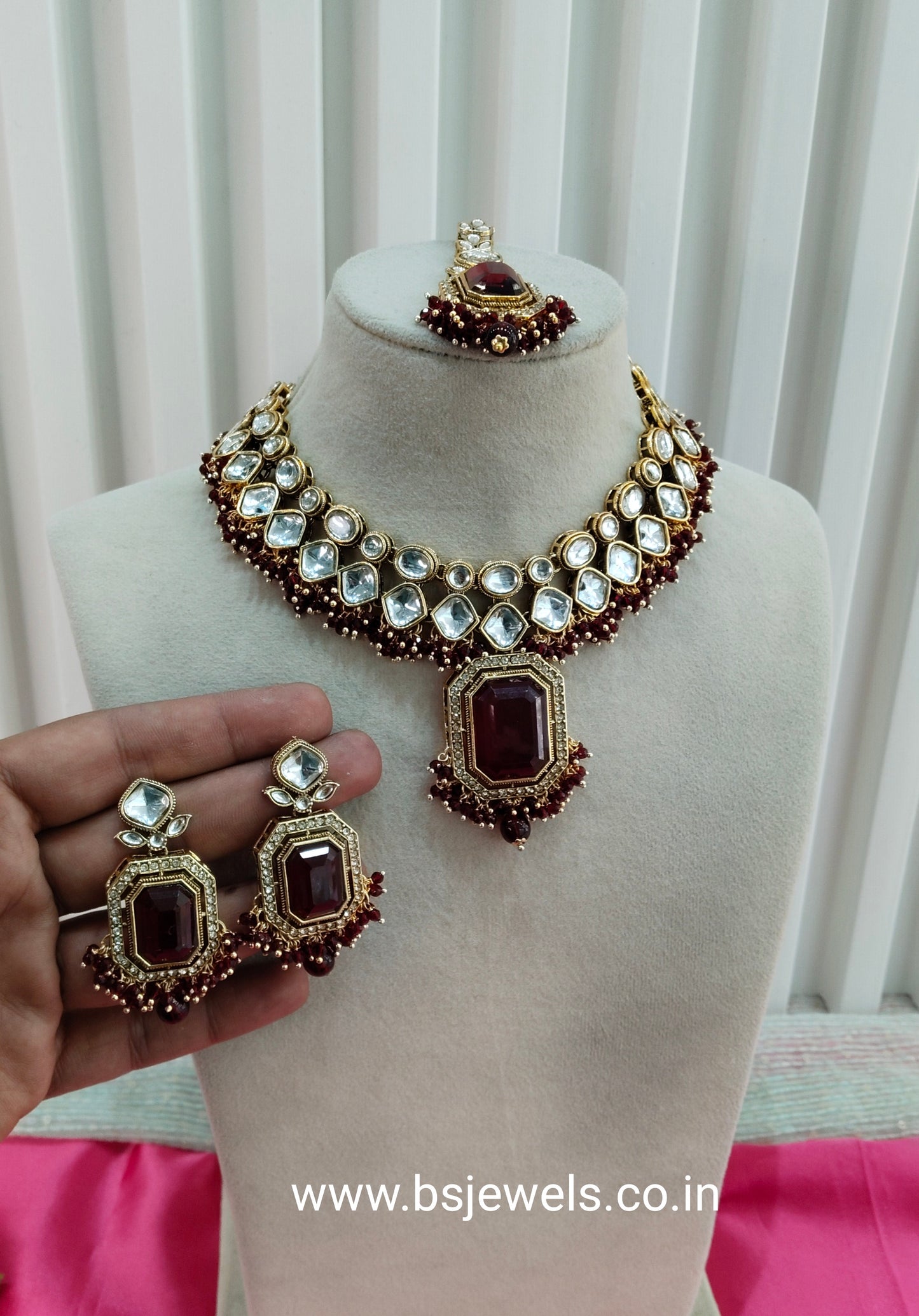 Maroon Kundan Necklace Jewellery Legend Set