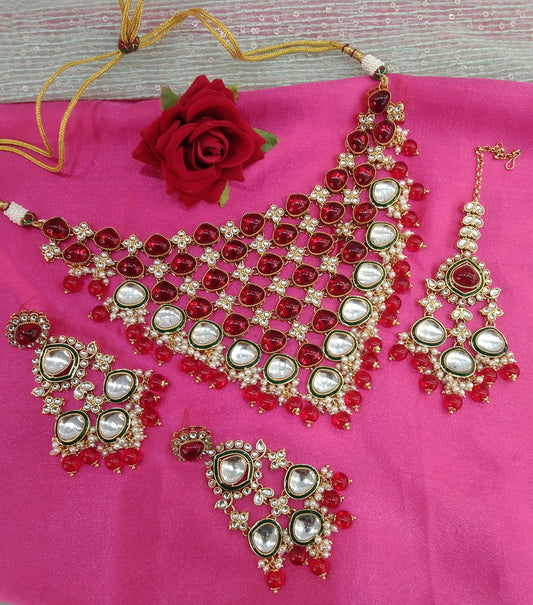 Red Kundan Necklace Jewellery Land Set