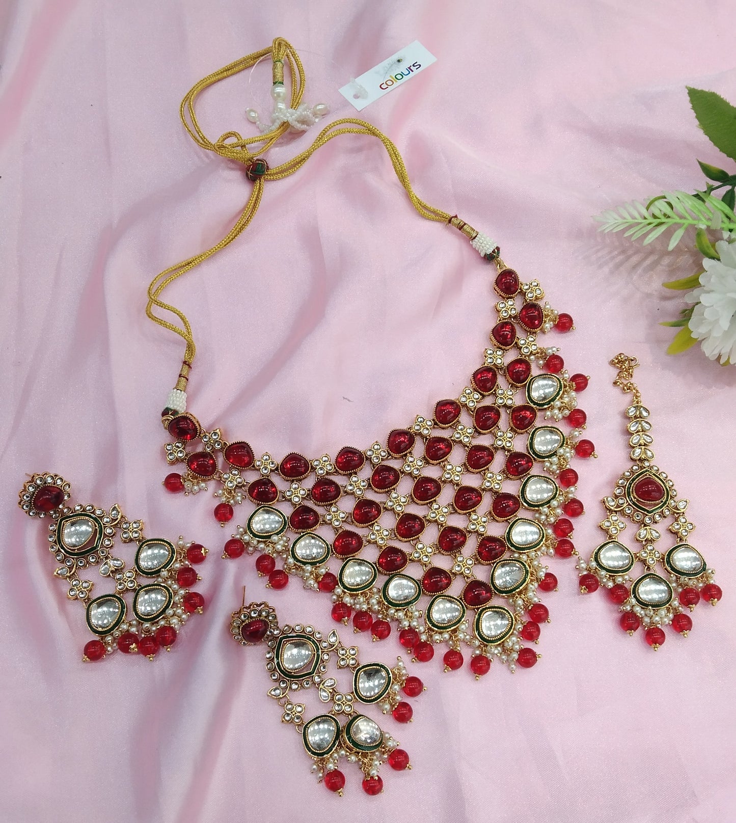 Red Kundan Necklace Jewellery Land Set