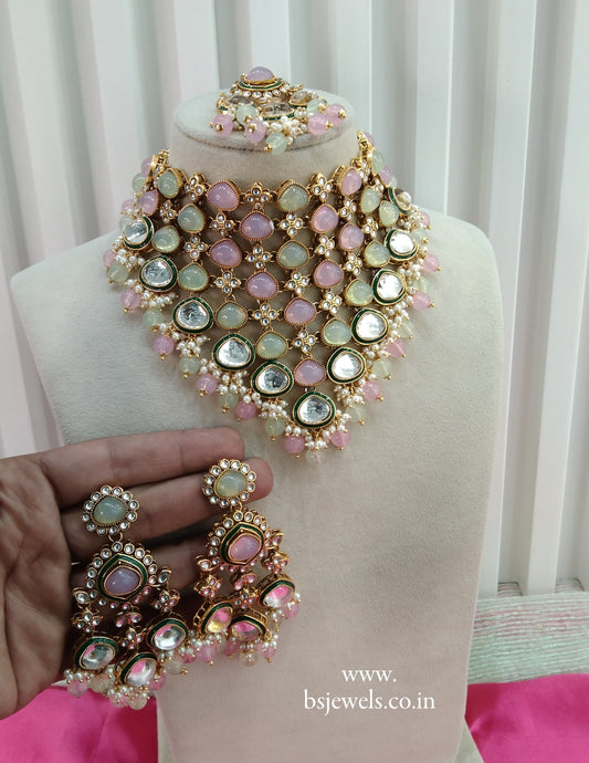 Mint Pick Kundan Necklace Jewellery Land Set