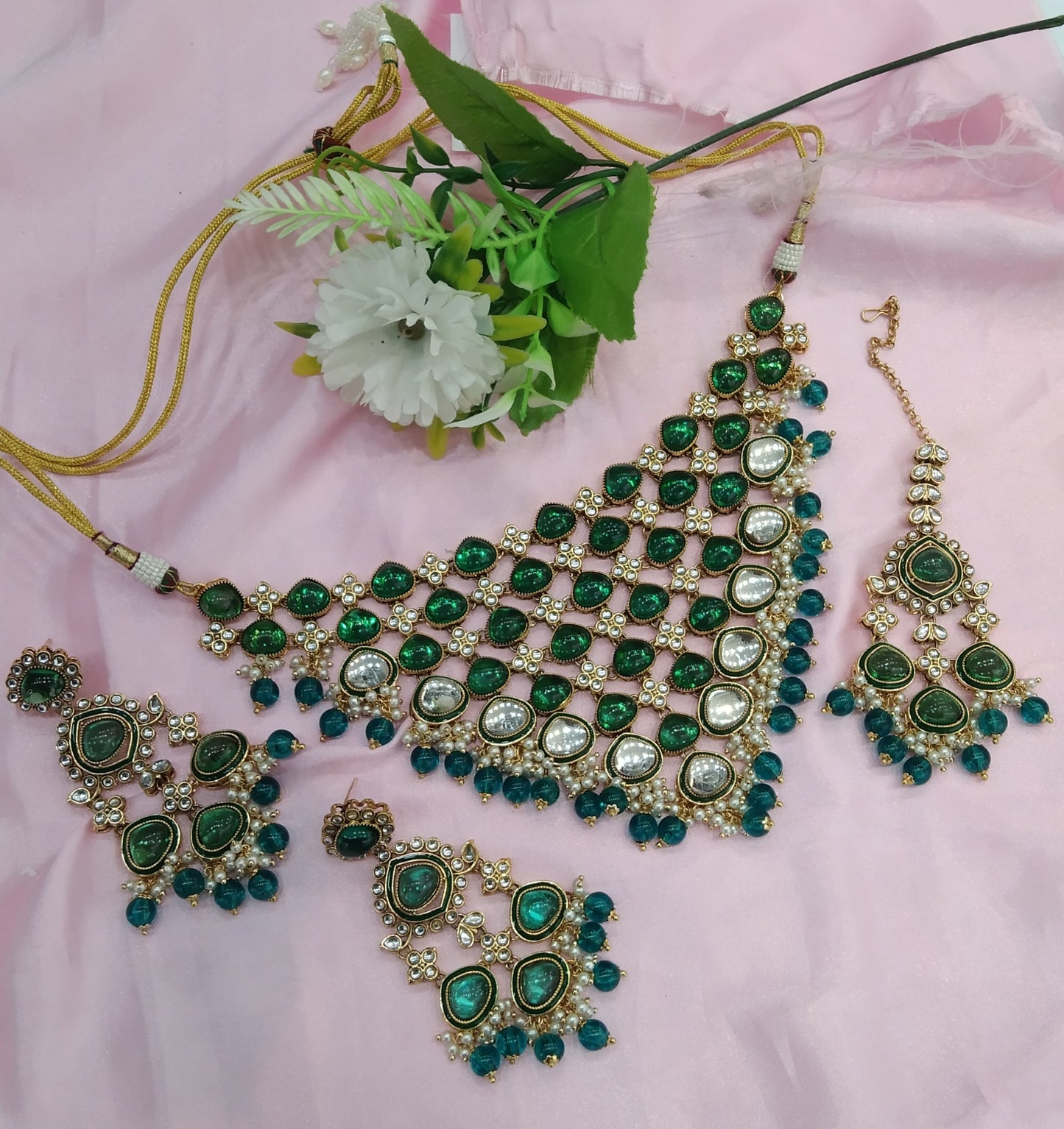 Rama Green Kundan Necklace Jewellery Land Set