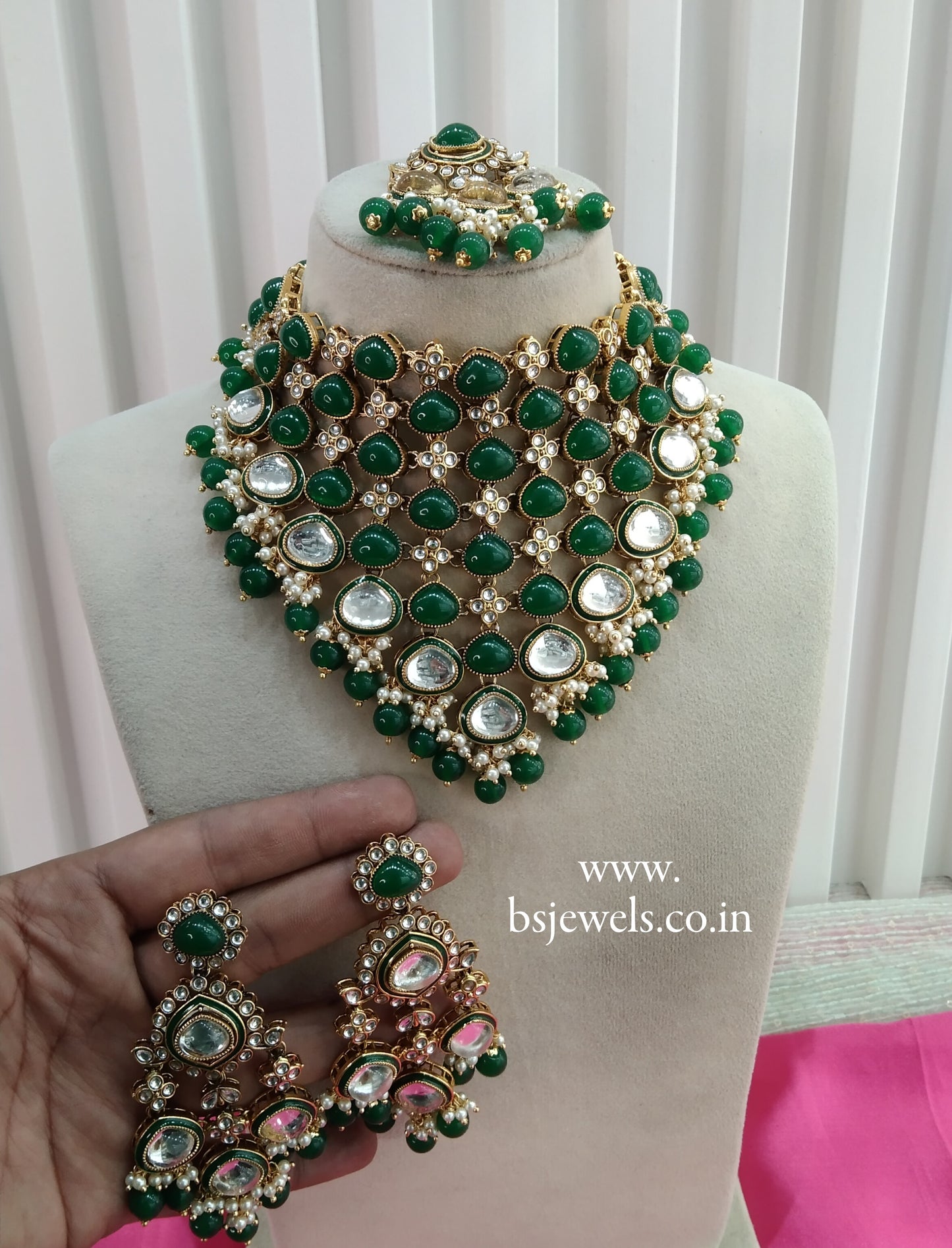 Green Kundan Necklace Jewellery Land Set