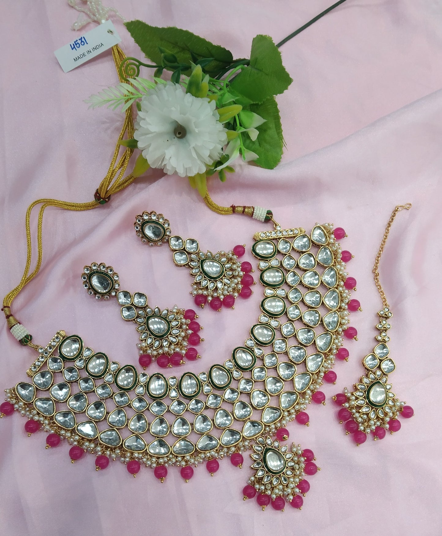 Dark pink Kundan Necklace Jewellery Lite Set