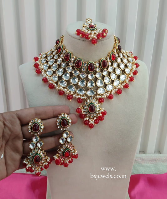 Red Kundan Necklace Jewellery Lite Set