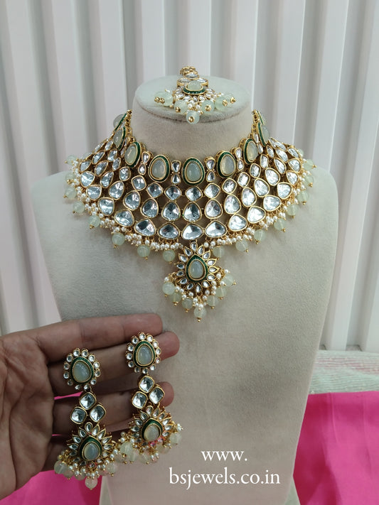 Pista Kundan Necklace Jewellery Lite Set