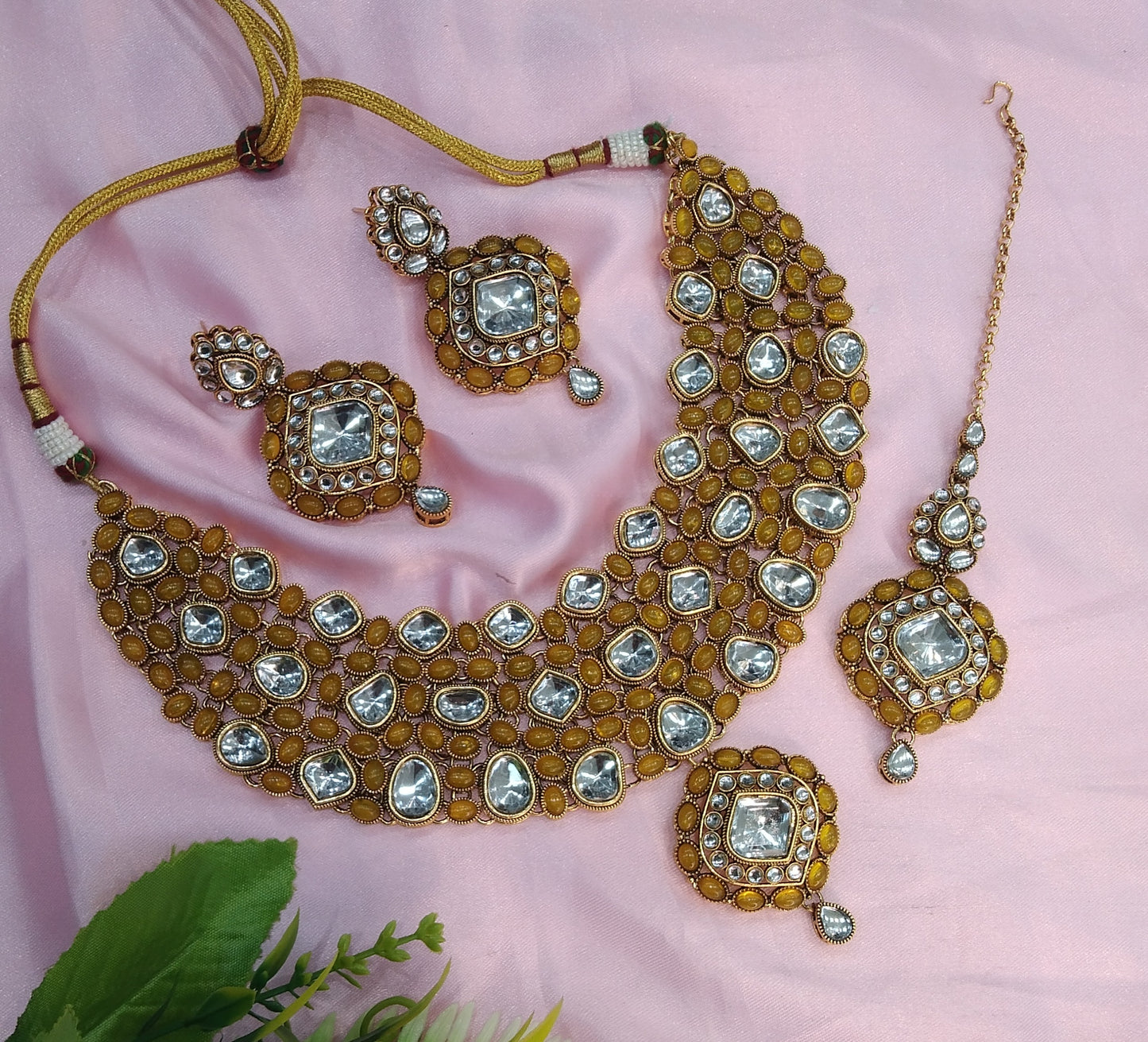 Yellow Kundan Necklace Jewellery Life Set