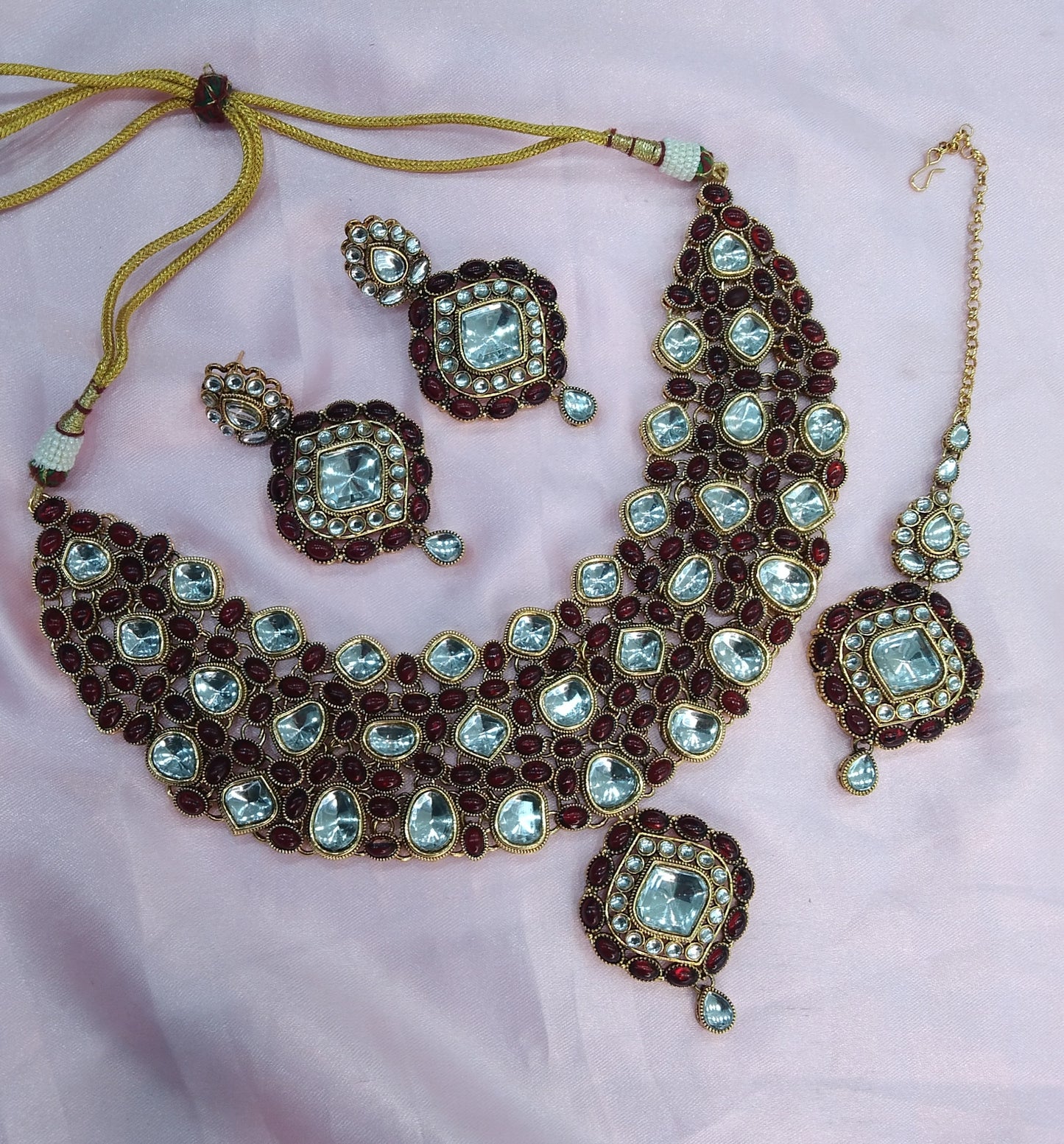 Maroon Kundan Necklace Jewellery Life Set