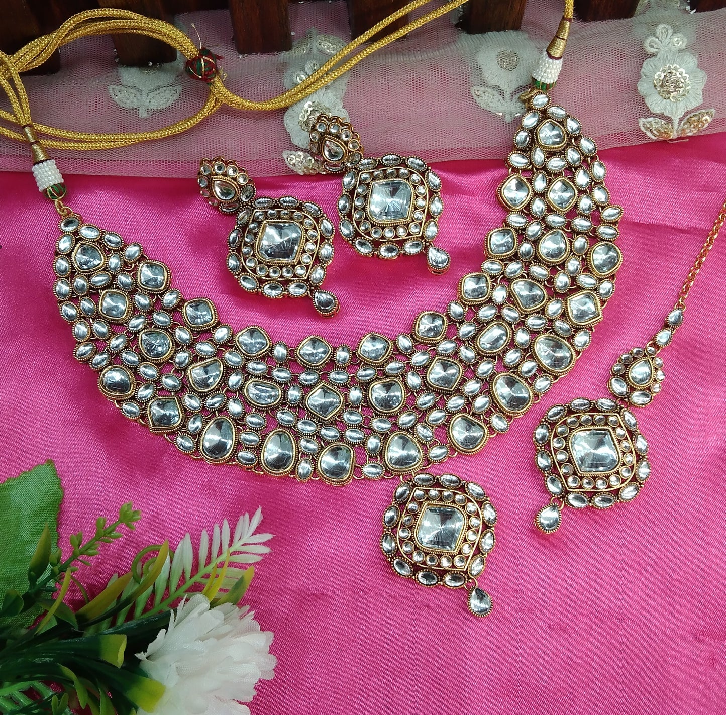 Antique Gold Kundan Necklace Jewellery Life Set