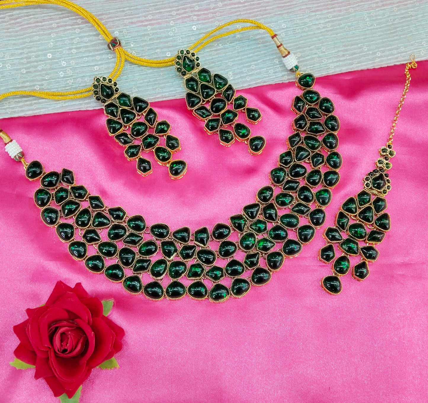 Green Kundan Necklace Jewellery Lucky Set