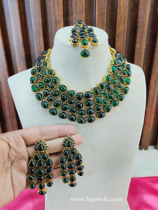 Green Kundan Necklace Jewellery Lucky Set