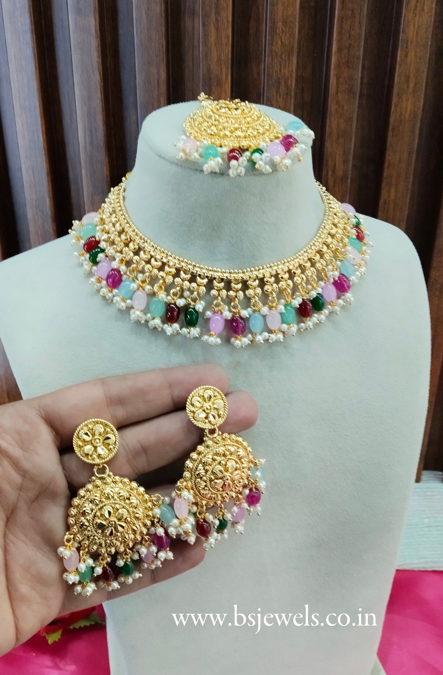 Multi Colour Gold Look Punjabi Style Necklace Jewellery Asha Set