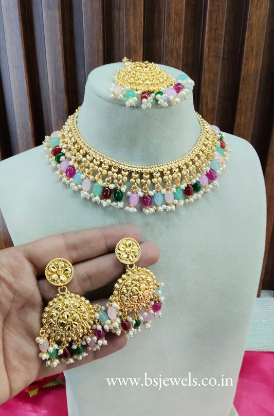 Multi Colour Gold Look Punjabi Style Necklace Jewellery Asha Set