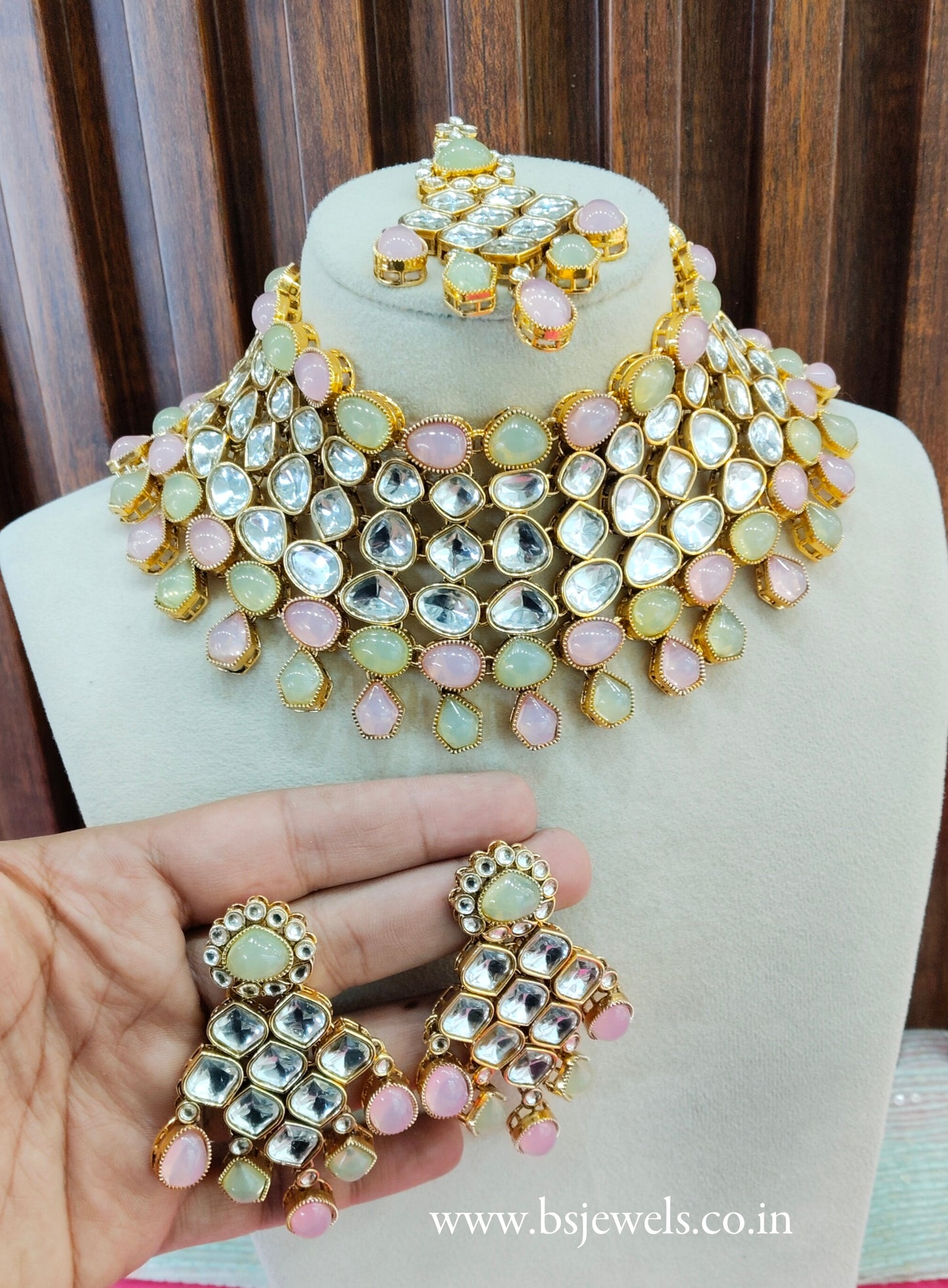 Mint Pink Kundan Necklace Jewellery Lucky Set