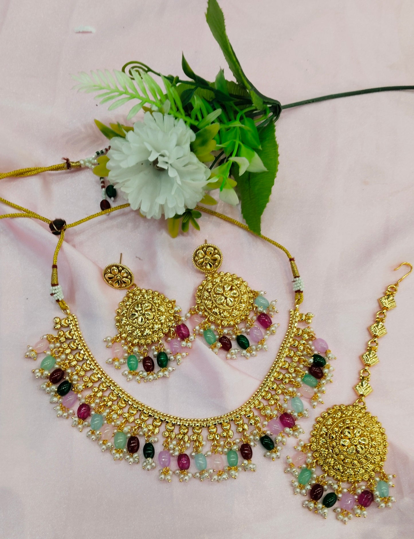 Multi Colour Gold Look Punjabi Style Necklace Jewellery Asha Set