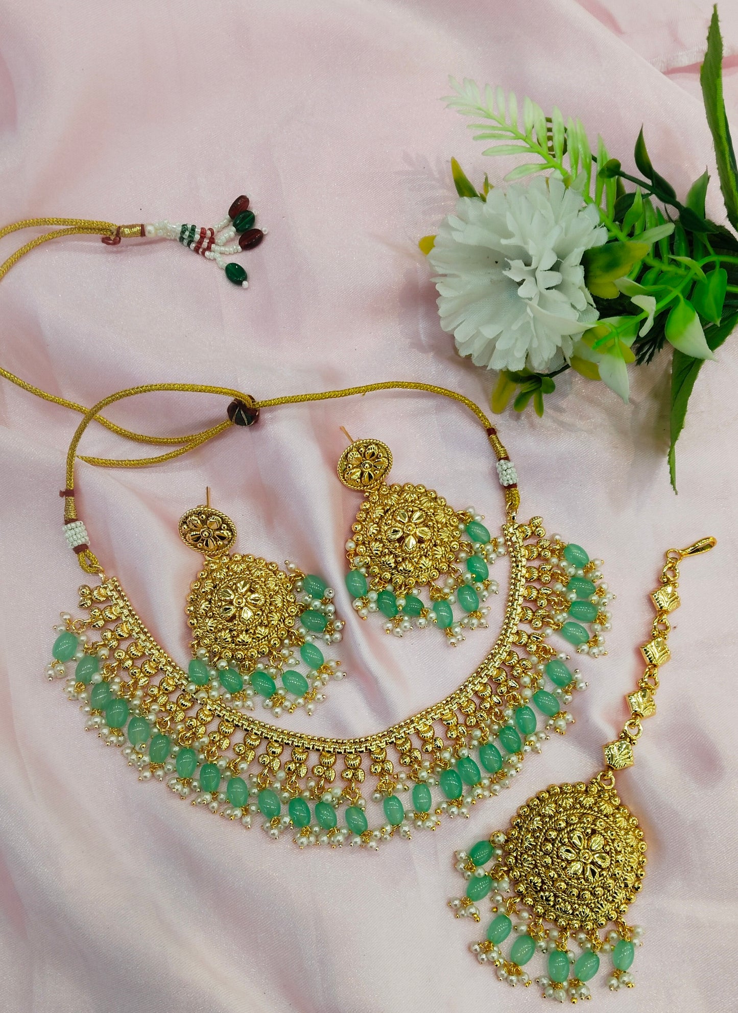 Sege Green Gold Look Punjabi Style Necklace Jewellery Asha Set